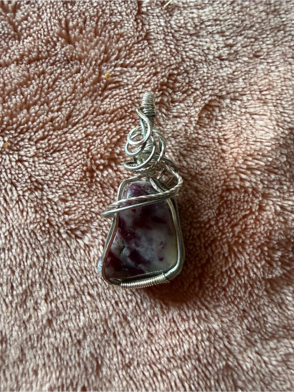 Handcrafted Silver Wire Wrapped White and Purple Stone Pendant